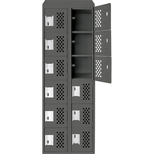 Assembled Lockerettes Clean Line Perforated Economy Lockers, 6 -tier, Bank of 2, 18" x 72" x 12", Steel Duraquip Inc
