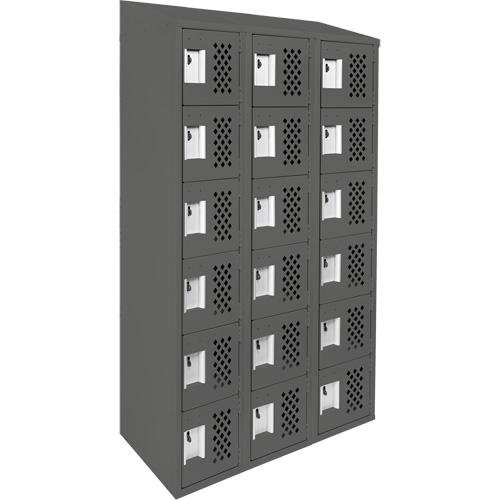 Assembled Lockerettes Clean Line Perforated Economy Lockers, 6 -tier, Bank of 3, 18" x 72" x 12", Steel Duraquip Inc