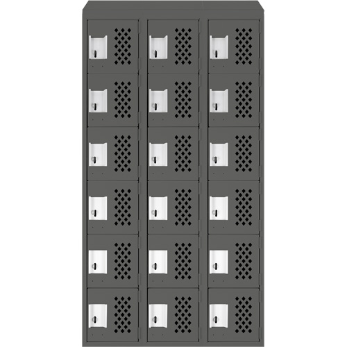 Assembled Lockerettes Clean Line Perforated Economy Lockers, 6 -tier, Bank of 3, 18" x 72" x 12", Steel Duraquip Inc