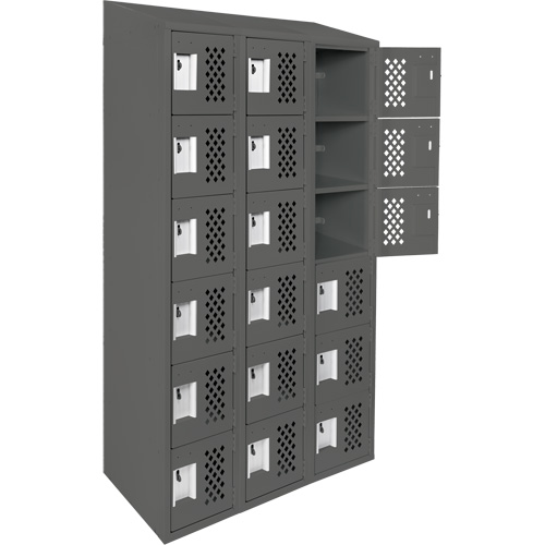 Assembled Lockerettes Clean Line Perforated Economy Lockers, 6 -tier, Bank of 3, 18" x 72" x 12", Steel Duraquip Inc