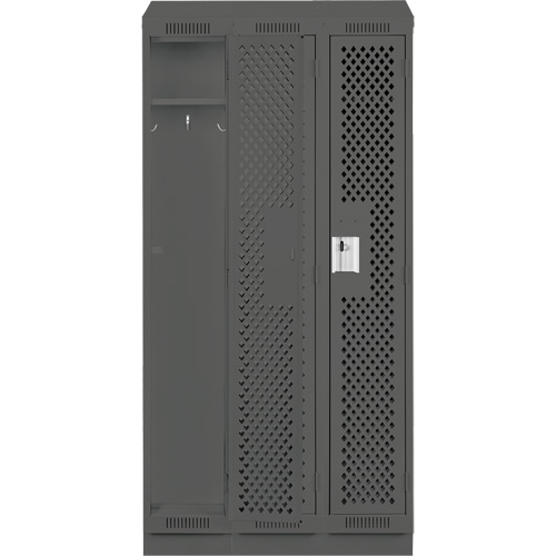 Clean Line Lockers, Bank of 3, 36" x 18" x 82", Steel, Charcoal, Rivet (Assembled), Perforated Duraquip Inc