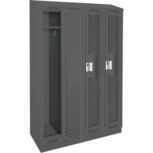 Clean Line Lockers, Bank of 4, 48" x 18" x 82", Steel, Charcoal, Rivet (Assembled), Perforated Duraquip Inc