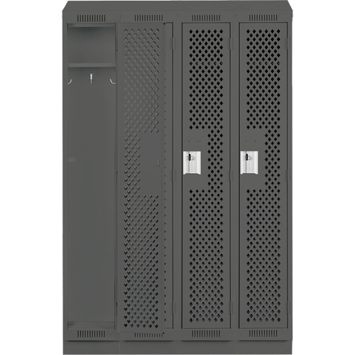 Clean Line Lockers, Bank of 4, 48" x 18" x 82", Steel, Charcoal, Rivet (Assembled), Perforated Duraquip Inc