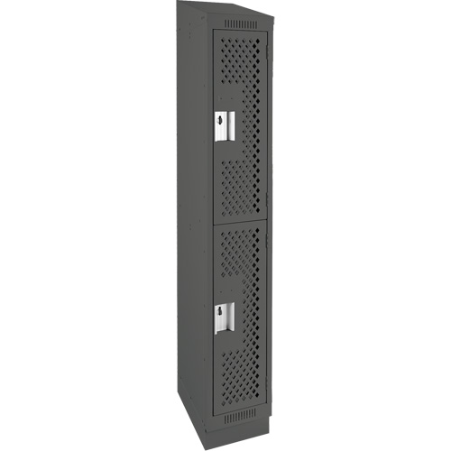 Clean Line Lockers, 2 -tier, 12" x 18" x 82", Steel, Charcoal, Rivet (Assembled), Perforated Duraquip Inc