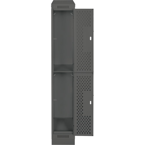 Clean Line Lockers, 2 -tier, 12" x 18" x 82", Steel, Charcoal, Rivet (Assembled), Perforated Duraquip Inc
