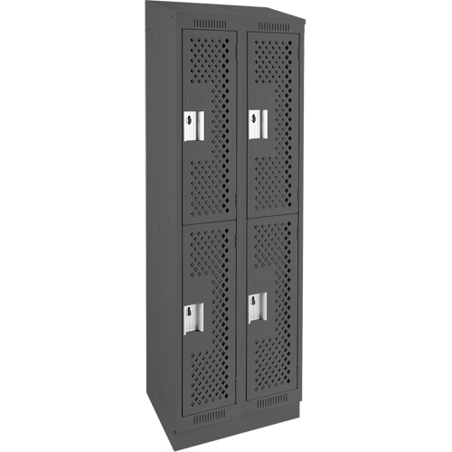 Clean Line Lockers, 2 -tier, Bank of 2, 24" x 12" x 82", Steel, Charcoal, Rivet (Assembled), Perforated Duraquip Inc
