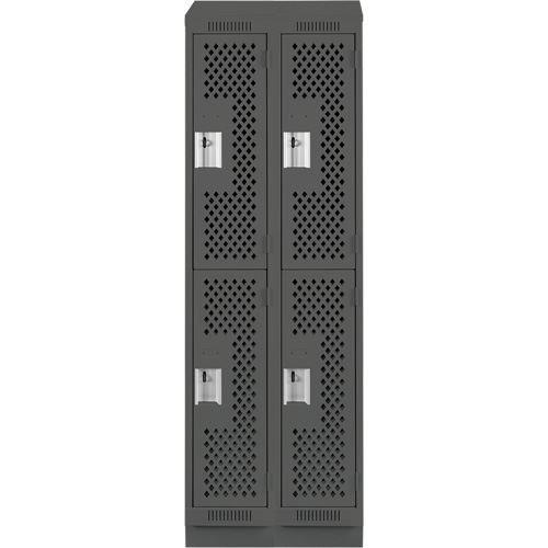 Clean Line Lockers, 2 -tier, Bank of 2, 24" x 12" x 82", Steel, Charcoal, Rivet (Assembled), Perforated Duraquip Inc