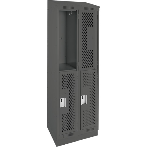 Clean Line Lockers, 2 -tier, Bank of 2, 24" x 12" x 82", Steel, Charcoal, Rivet (Assembled), Perforated Duraquip Inc