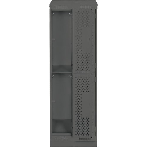 Clean Line Lockers, 2 -tier, Bank of 2, 24" x 12" x 82", Steel, Charcoal, Rivet (Assembled), Perforated Duraquip Inc