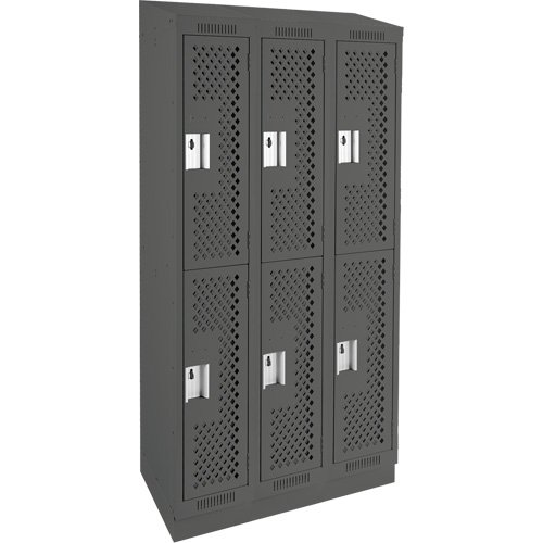 Clean Line Lockers, 2 -tier, Bank of 3, 36" x 12" x 82", Steel, Charcoal, Rivet (Assembled), Perforated Duraquip Inc