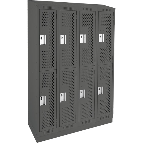 Clean Line Lockers, 2 -tier, Bank of 4, 48" x 12" x 82", Steel, Charcoal, Rivet (Assembled), Perforated Duraquip Inc