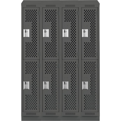 Clean Line Lockers, 2 -tier, Bank of 4, 48" x 12" x 82", Steel, Charcoal, Rivet (Assembled), Perforated Duraquip Inc