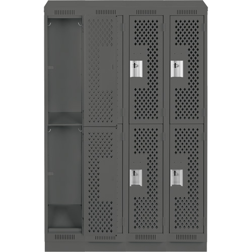 Clean Line Lockers, 2 -tier, Bank of 4, 48" x 12" x 82", Steel, Charcoal, Rivet (Assembled), Perforated Duraquip Inc
