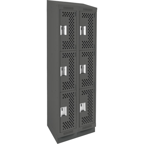 Casiers Clean Line, 3 niveaux, Bloc de 2, 24" x 18" x 82", Acier, Charbon, Rivet (assembl&eacute;), Perfor&eacute; Duraquip Inc