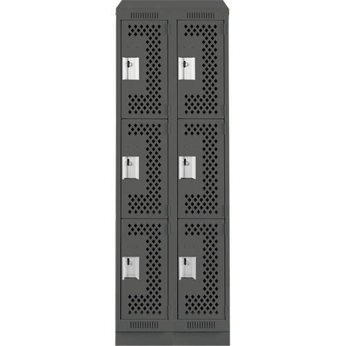 Casiers Clean Line, 3 niveaux, Bloc de 2, 24" x 18" x 82", Acier, Charbon, Rivet (assembl&eacute;), Perfor&eacute; Duraquip Inc