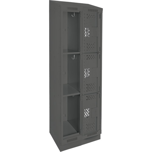 Casiers Clean Line, 3 niveaux, Bloc de 2, 24" x 18" x 82", Acier, Charbon, Rivet (assembl&eacute;), Perfor&eacute; Duraquip Inc