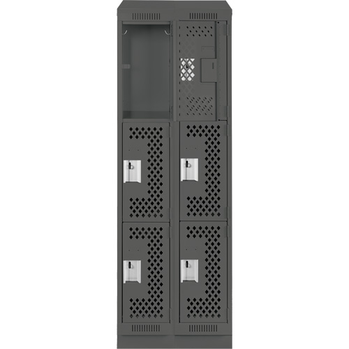 Casiers Clean Line, 3 niveaux, Bloc de 2, 24" x 18" x 82", Acier, Charbon, Rivet (assembl&eacute;), Perfor&eacute; Duraquip Inc