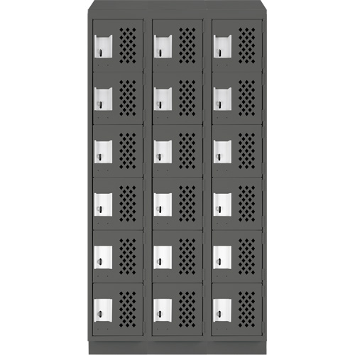 Clean-Line Perforated Lockerette, 6 -tier, Bank of 3, 12" x 72" x 12", Steel Duraquip Inc