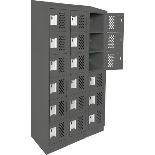 Clean-Line Perforated Lockerette, 6 -tier, Bank of 3, 12" x 72" x 12", Steel Duraquip Inc
