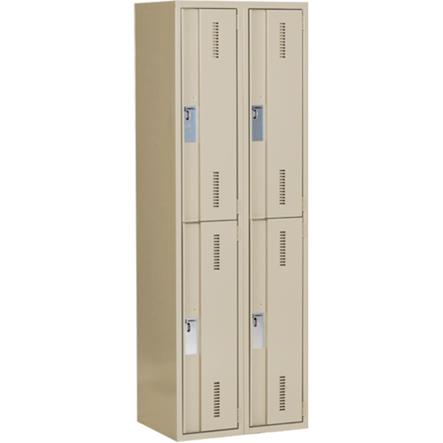 Concorde Heavy-Duty Lockers, 2 -tier, Bank of 2, 24" x 18" x 72", Steel, Beige, Welded (Assembled) Duraquip Inc