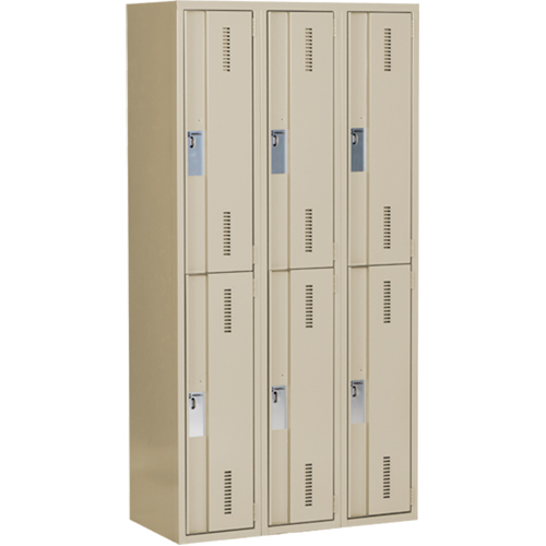 Concorde Heavy-Duty Lockers, 2 -tier, Bank of 3, 36" x 18" x 72", Steel, Beige, Welded (Assembled) Duraquip Inc
