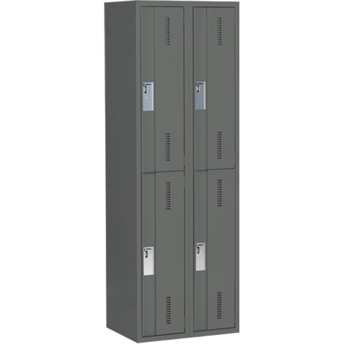 Concorde Heavy-Duty Lockers, 2 -tier, Bank of 2, 24" x 18" x 72", Steel, Charcoal, Welded (Assembled) Duraquip Inc