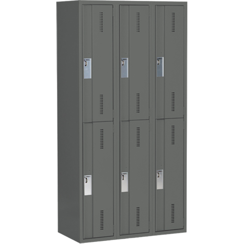 Concorde Heavy-Duty Lockers, 2 -tier, Bank of 3, 36" x 18" x 72", Steel, Charcoal, Welded (Assembled) Duraquip Inc