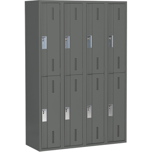 Concorde Heavy-Duty Lockers, 2 -tier, Bank of 4, 48" x 18" x 72", Steel, Charcoal, Welded (Assembled) Duraquip Inc