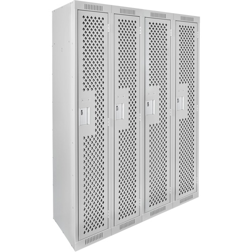 Clean Line Lockers, Bank of 4, 48" x 15" x 72", Steel, Grey, Rivet (Assembled), Perforated Duraquip Inc