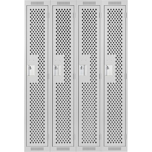 Clean Line Lockers, Bank of 4, 48" x 15" x 72", Steel, Grey, Rivet (Assembled), Perforated Duraquip Inc