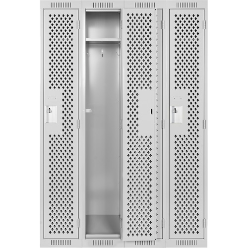 Clean Line Lockers, Bank of 4, 48" x 15" x 72", Steel, Grey, Rivet (Assembled), Perforated Duraquip Inc