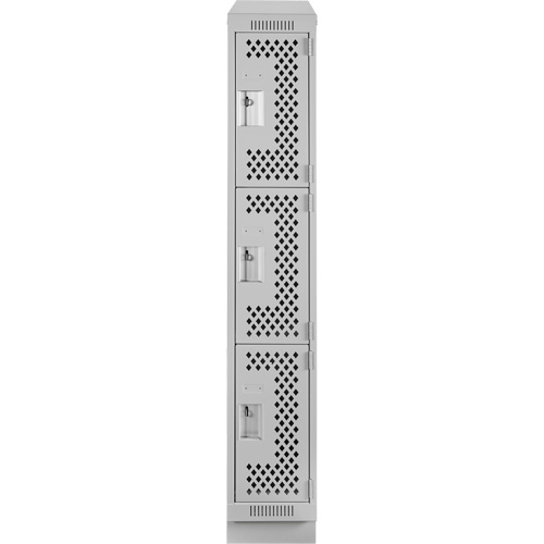 Clean Line Lockers, 3 -tier, 12" x 12" x 72", Steel, Grey, Rivet (Assembled), Perforated Duraquip Inc