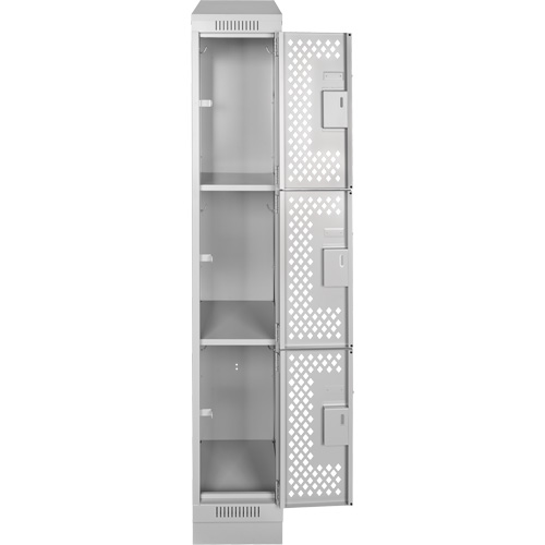 Clean Line Lockers, 3 -tier, 12" x 12" x 72", Steel, Grey, Rivet (Assembled), Perforated Duraquip Inc