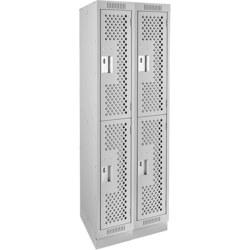 Clean Line Lockers, 2 -tier, Bank of 2, 24" x 15" x 76", Steel, Grey, Rivet (Assembled), Perforated Duraquip Inc