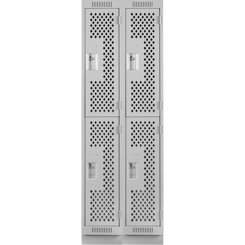Clean Line Lockers, 2 -tier, Bank of 2, 24" x 15" x 76", Steel, Grey, Rivet (Assembled), Perforated Duraquip Inc