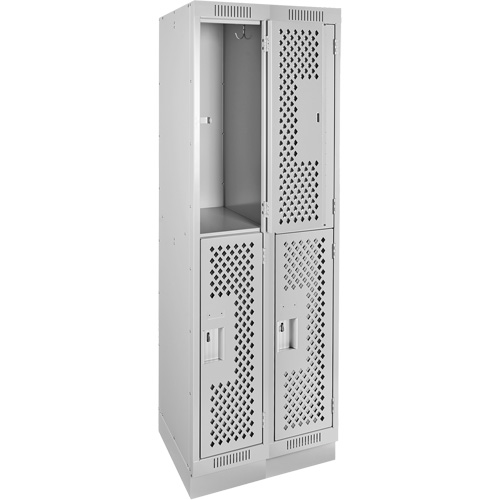 Clean Line Lockers, 2 -tier, Bank of 2, 24" x 15" x 76", Steel, Grey, Rivet (Assembled), Perforated Duraquip Inc