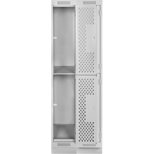 Clean Line Lockers, 2 -tier, Bank of 2, 24" x 15" x 76", Steel, Grey, Rivet (Assembled), Perforated Duraquip Inc