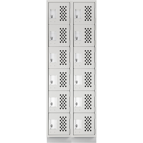 Assembled Lockerettes Clean Line Perforated Economy Lockers, 6 -tier, Bank of 2, 18" x 72" x 12", Steel Duraquip Inc