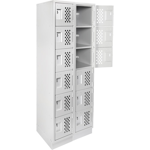 Assembled Lockerettes Clean Line Perforated Economy Lockers, 6 -tier, Bank of 2, 18" x 72" x 12", Steel Duraquip Inc