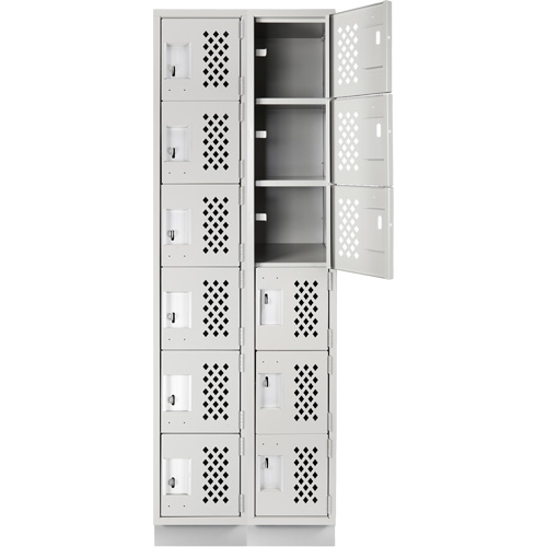 Assembled Lockerettes Clean Line Perforated Economy Lockers, 6 -tier, Bank of 2, 18" x 72" x 12", Steel Duraquip Inc