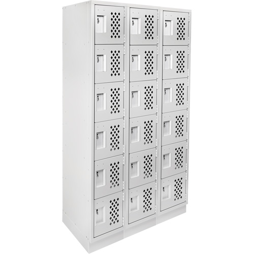 Assembled Lockerettes Clean Line Perforated Economy Lockers, 6 -tier, Bank of 3, 18" x 72" x 12", Steel Duraquip Inc