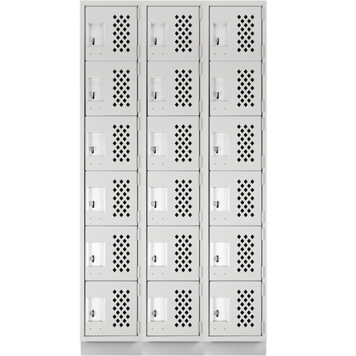 Assembled Lockerettes Clean Line Perforated Economy Lockers, 6 -tier, Bank of 3, 18" x 72" x 12", Steel Duraquip Inc