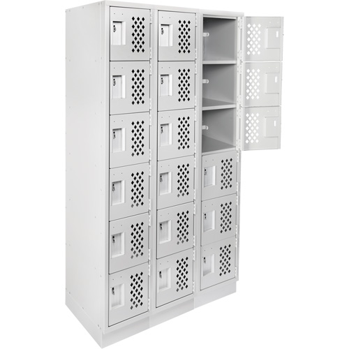 Assembled Lockerettes Clean Line Perforated Economy Lockers, 6 -tier, Bank of 3, 18" x 72" x 12", Steel Duraquip Inc