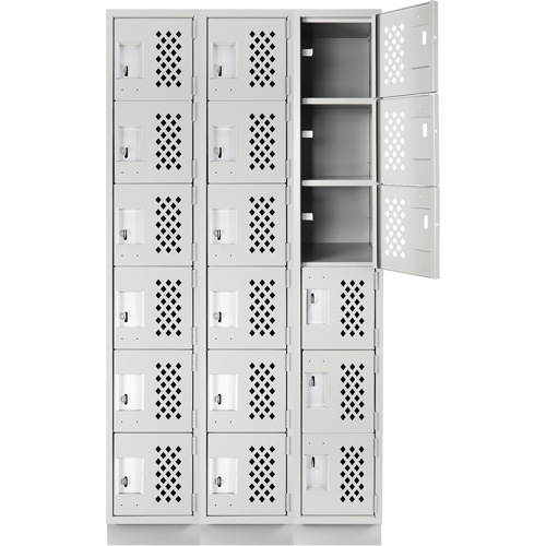 Assembled Lockerettes Clean Line Perforated Economy Lockers, 6 -tier, Bank of 3, 18" x 72" x 12", Steel Duraquip Inc