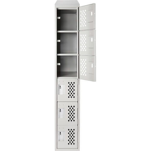 Assembled Lockerettes Clean Line Perforated Economy Lockers, 6 -tier, 18" x 72" x 12", Steel Duraquip Inc