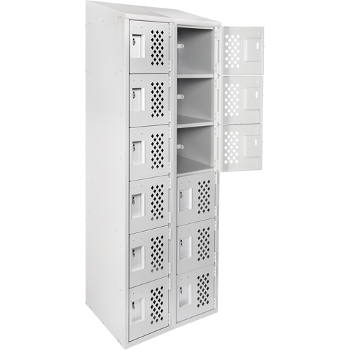 Assembled Lockerettes Clean Line Perforated Economy Lockers, 6 -tier, Bank of 2, 18" x 72" x 12", Steel Duraquip Inc
