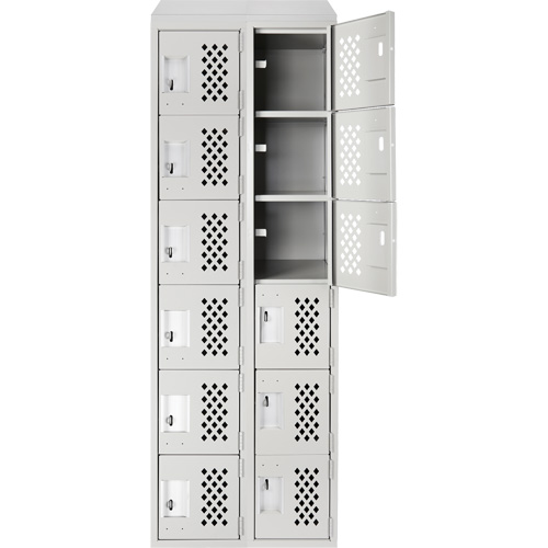 Assembled Lockerettes Clean Line Perforated Economy Lockers, 6 -tier, Bank of 2, 18" x 72" x 12", Steel Duraquip Inc