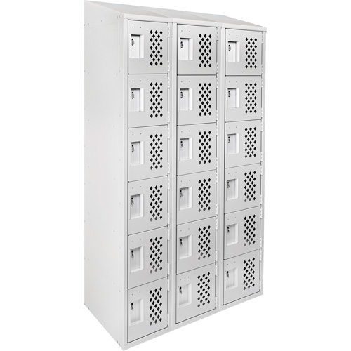 Assembled Lockerettes Clean Line Perforated Economy Lockers, 6 -tier, Bank of 3, 18" x 72" x 12", Steel Duraquip Inc