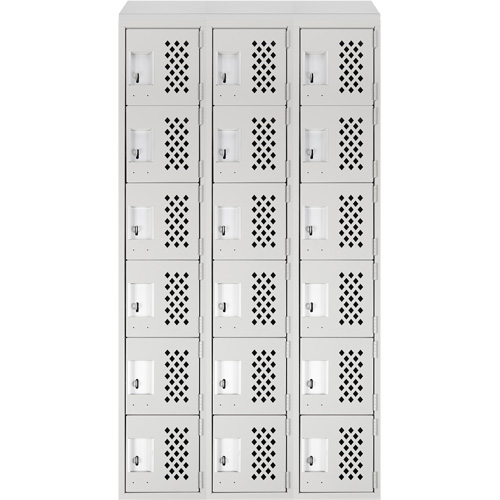 Assembled Lockerettes Clean Line Perforated Economy Lockers, 6 -tier, Bank of 3, 18" x 72" x 12", Steel Duraquip Inc