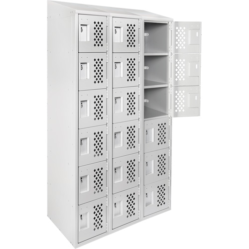 Assembled Lockerettes Clean Line Perforated Economy Lockers, 6 -tier, Bank of 3, 18" x 72" x 12", Steel Duraquip Inc